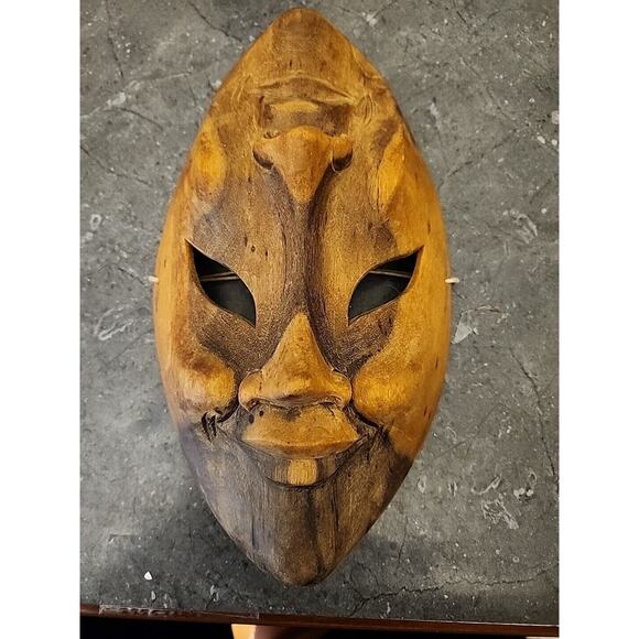Wood Face Mask Hand Carved‎ Wall Hanging Sad Happy Comedy Tragedy Bohemian - Picture 3 of 5